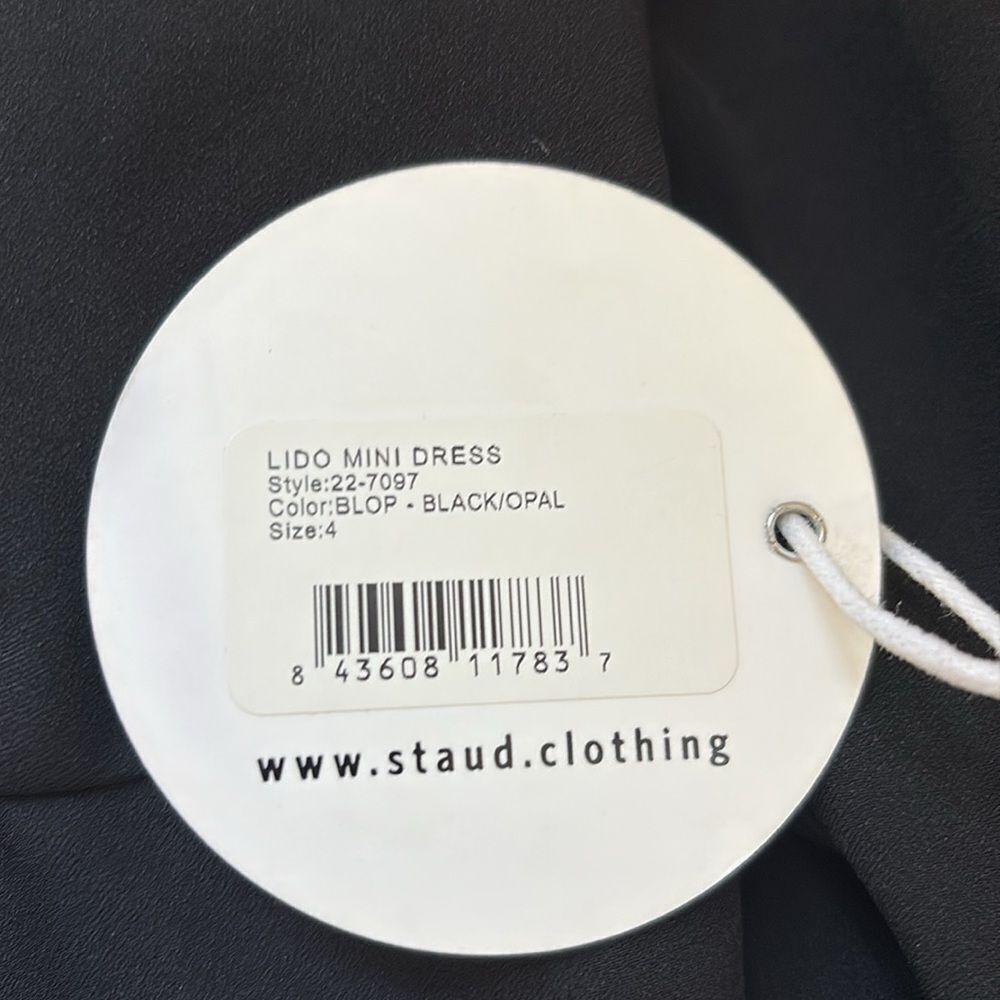 STAUD Lido Long Sleeve Mini Dress w Bow Cutouts in Black & Opal Holiday Party - Picture 7 of 9